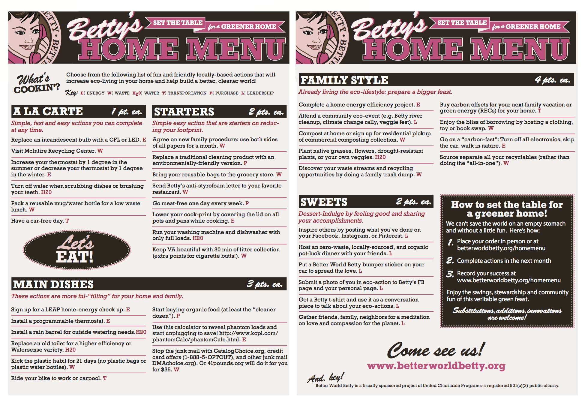 Better World Betty Home Menu